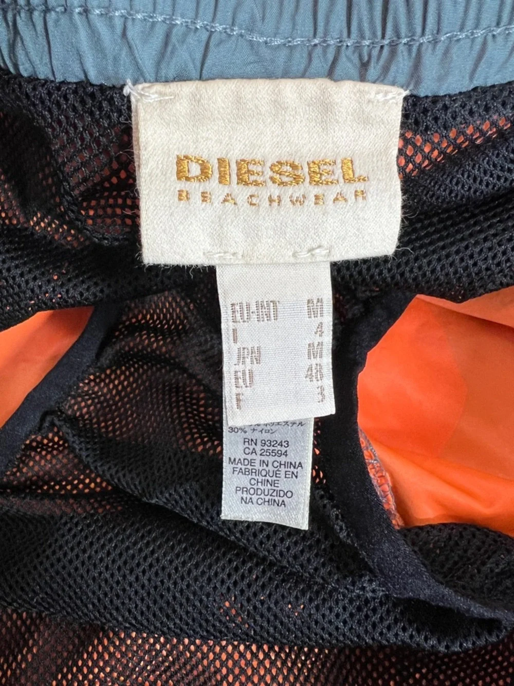 Diesel Beachwear Orange Gray Abstract Swim Trunks Shorts Mesh Lined Size Medium - Picture 8 of 9